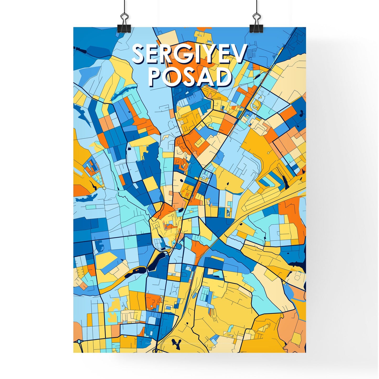 SERGIYEV POSAD RUSSIA Vibrant Colorful Art Map Poster Blue Orange