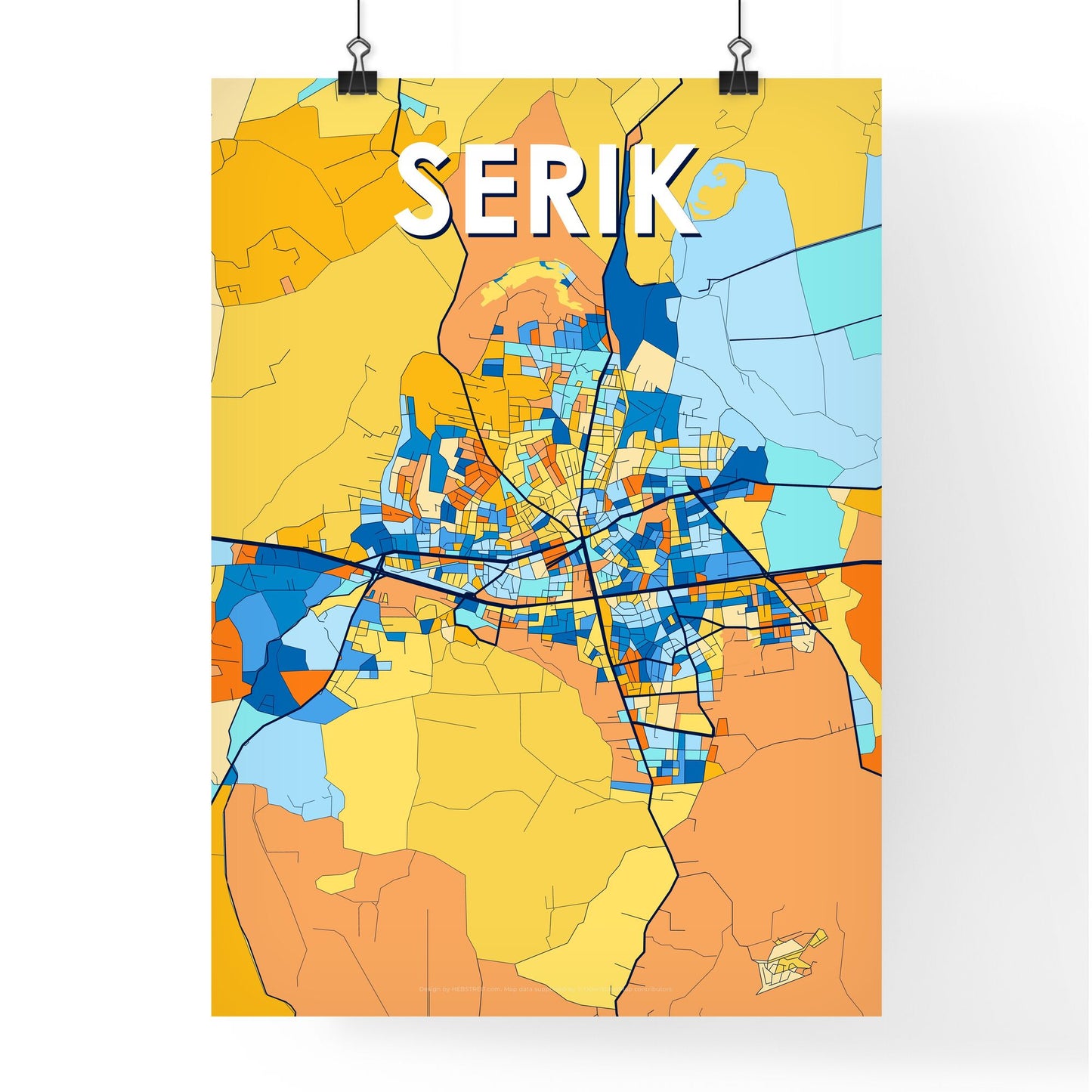 SERIK TURKEY Vibrant Colorful Art Map Poster Blue Orange