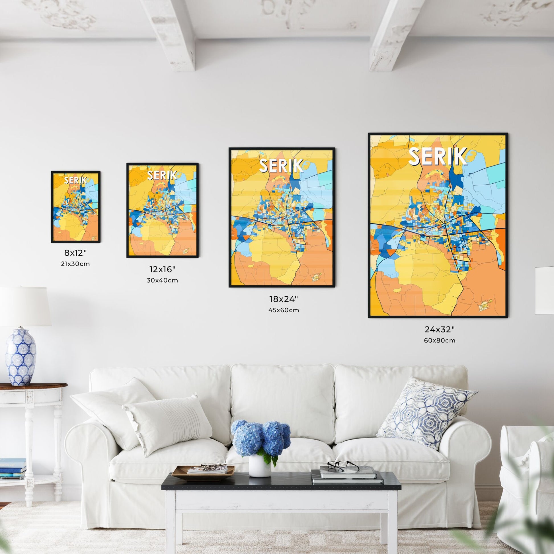 SERIK TURKEY Vibrant Colorful Art Map Poster Blue Orange