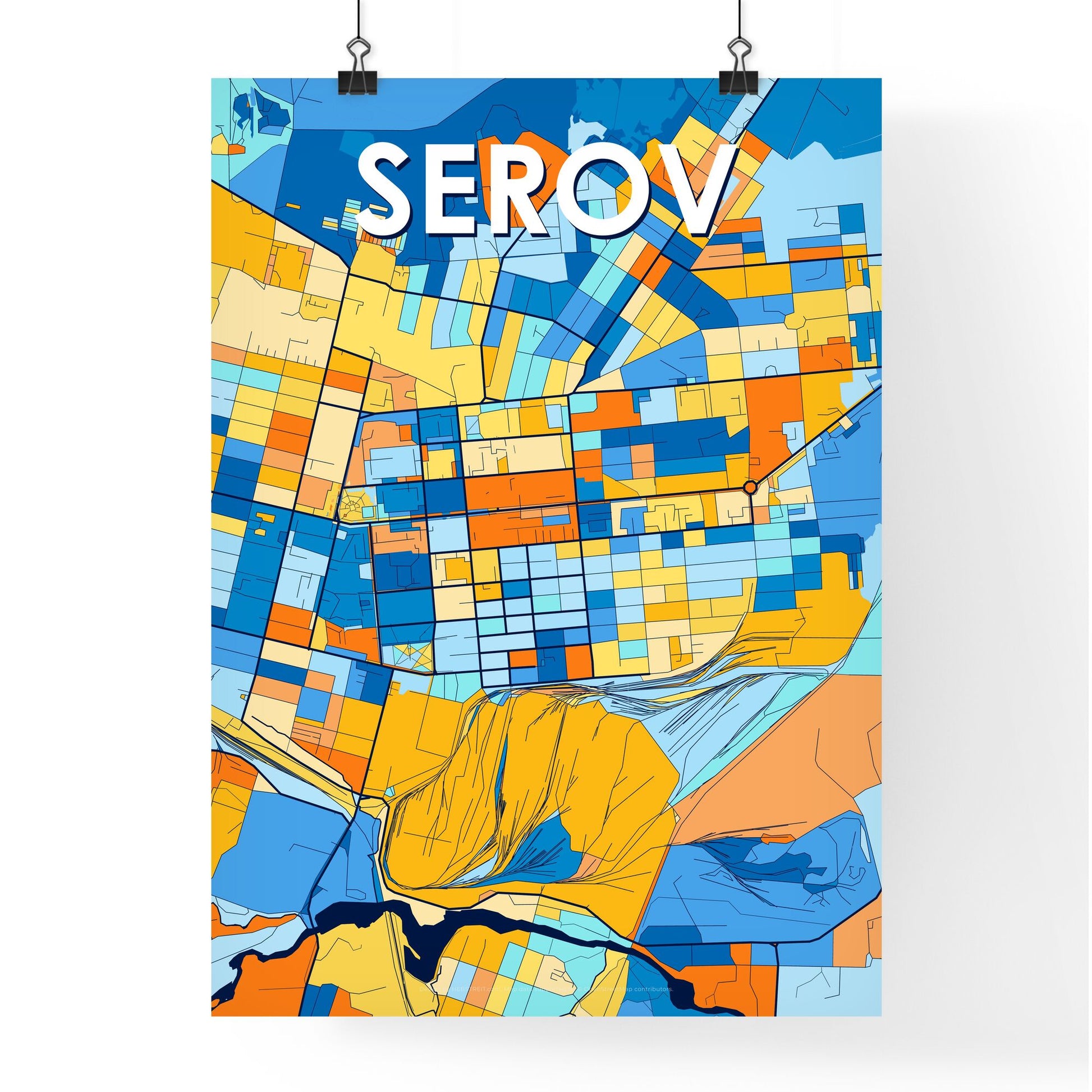 SEROV RUSSIA Vibrant Colorful Art Map Poster Blue Orange