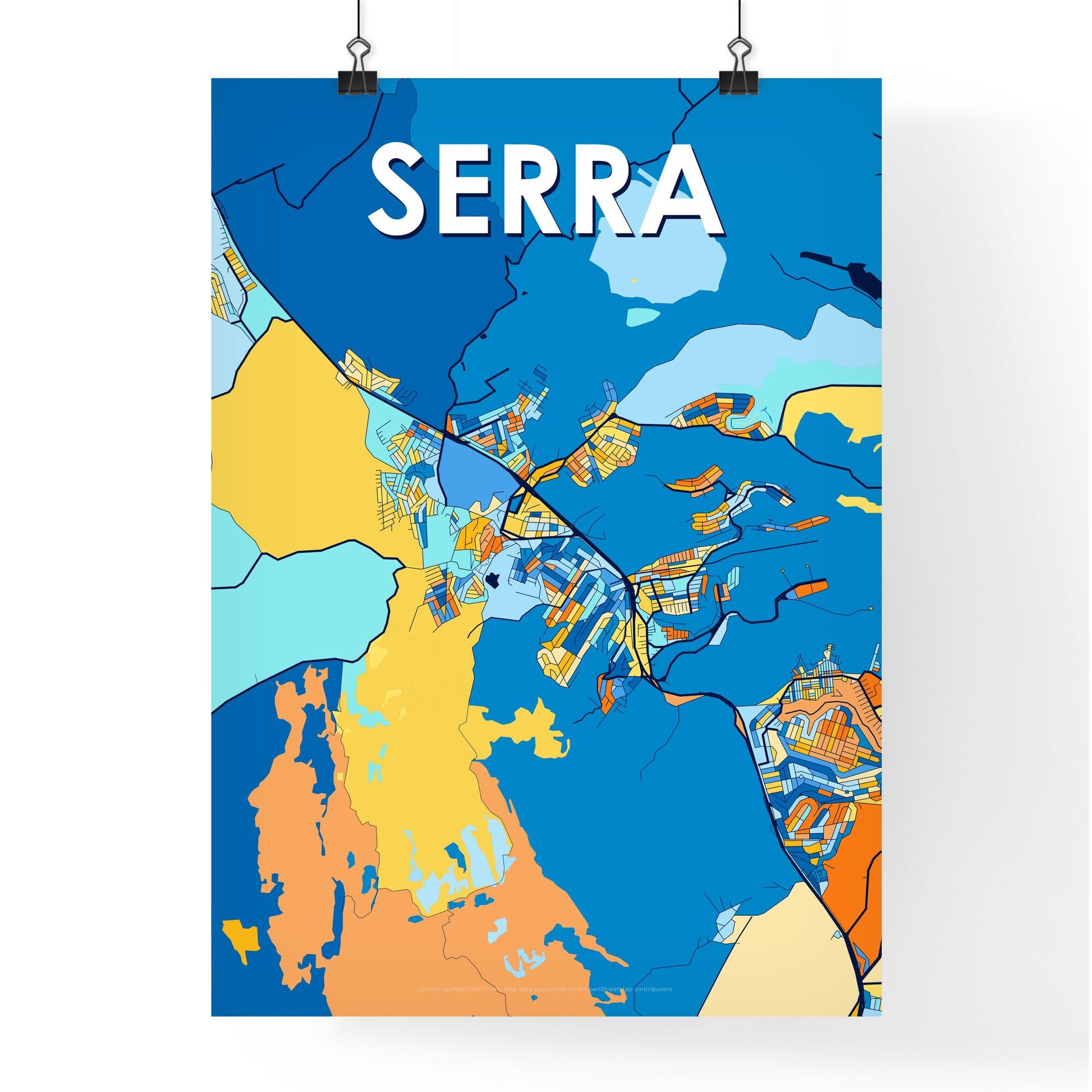 SERRA BRAZIL Vibrant Colorful Art Map Poster Blue Orange