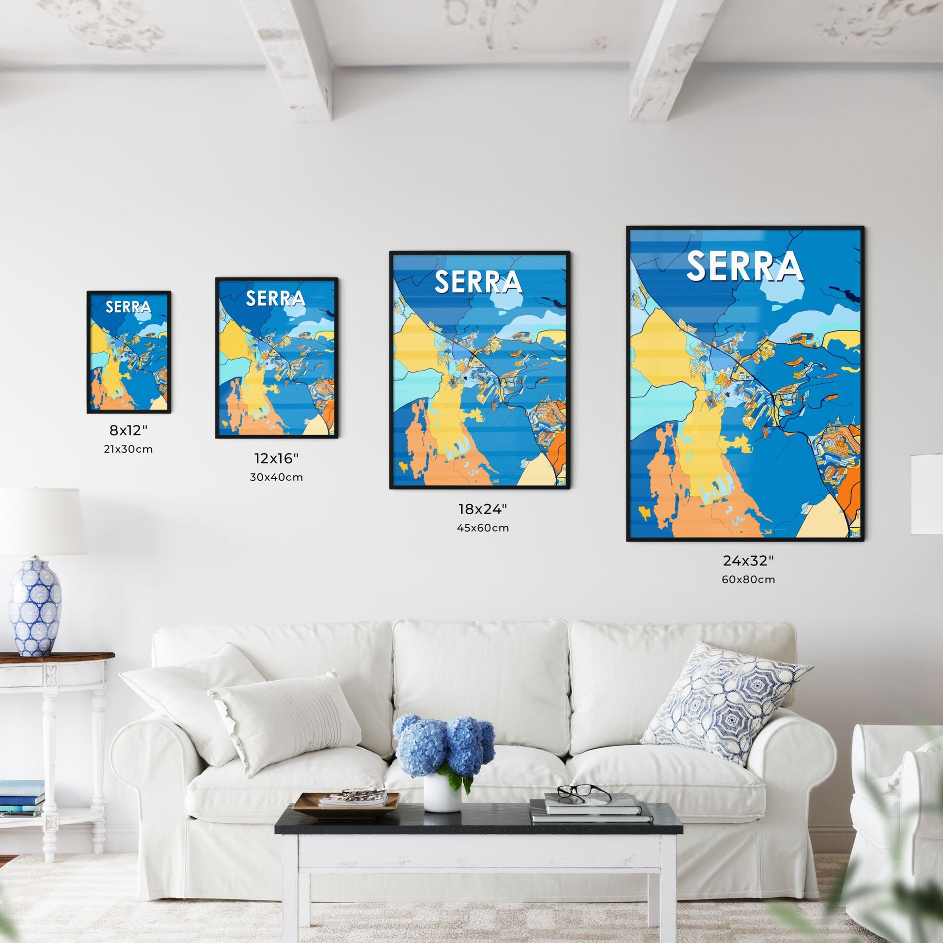 SERRA BRAZIL Vibrant Colorful Art Map Poster Blue Orange