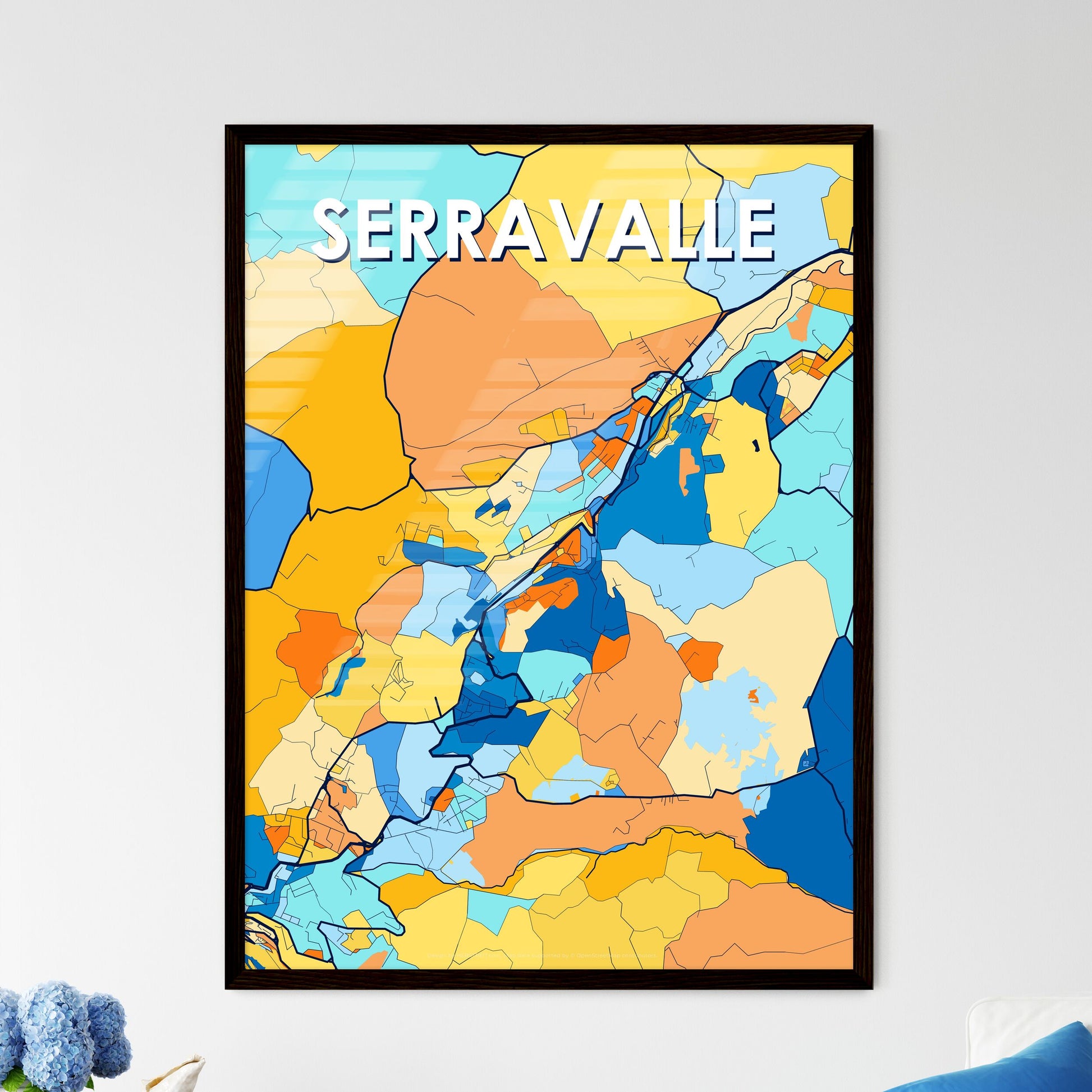 SERRAVALLE SAN MARINO Vibrant Colorful Art Map Poster Blue Orange