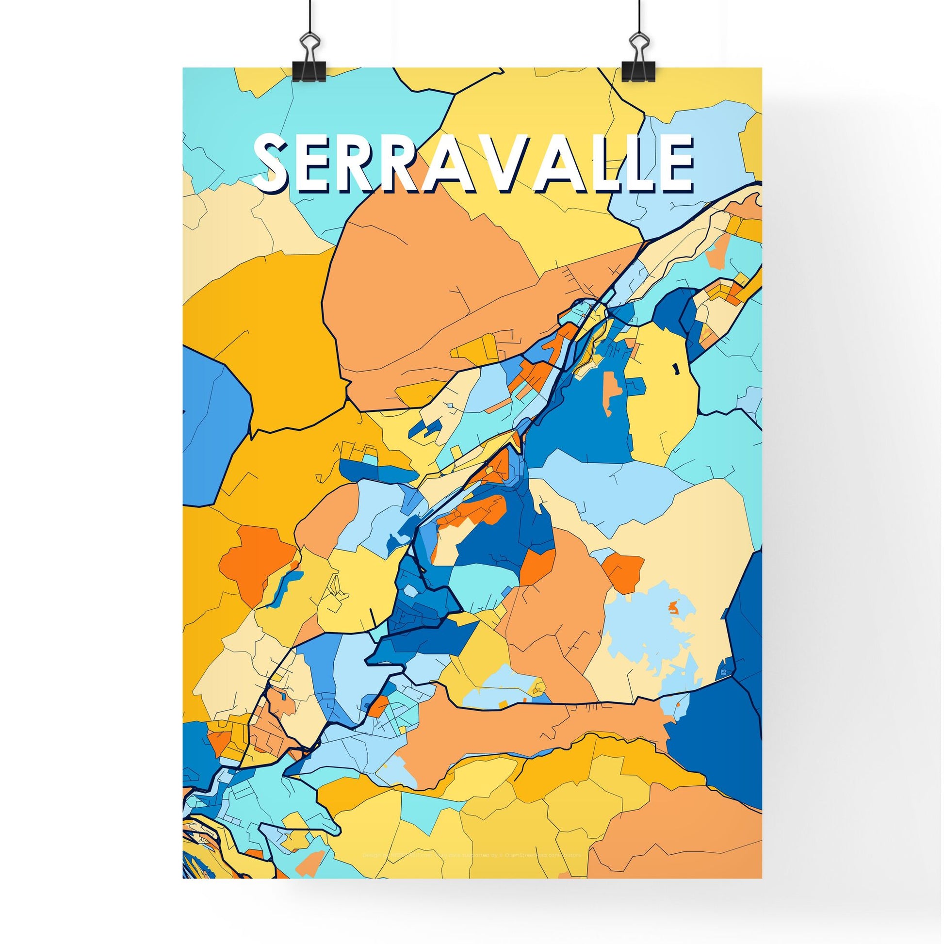 SERRAVALLE SAN MARINO Vibrant Colorful Art Map Poster Blue Orange