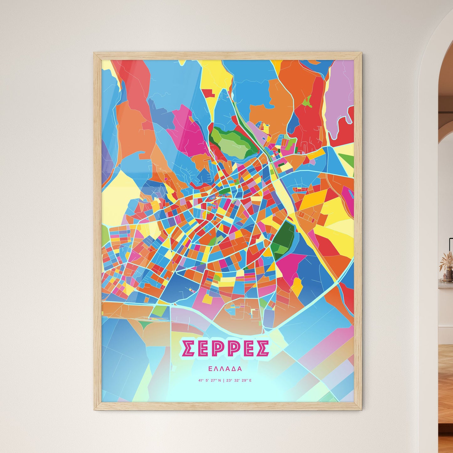 Colorful Serres Greece Fine Art Map Crazy Colors