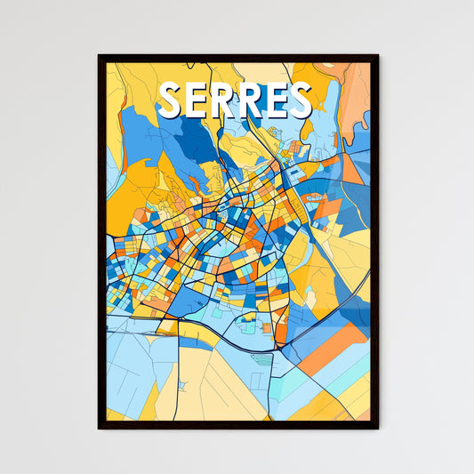 SERRES GREECE Vibrant Colorful Art Map Poster Blue Orange