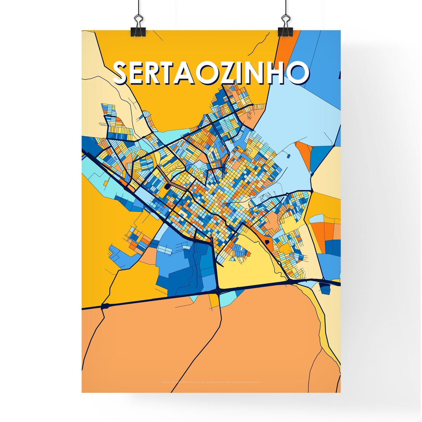 SERTAOZINHO BRAZIL Vibrant Colorful Art Map Poster Blue Orange