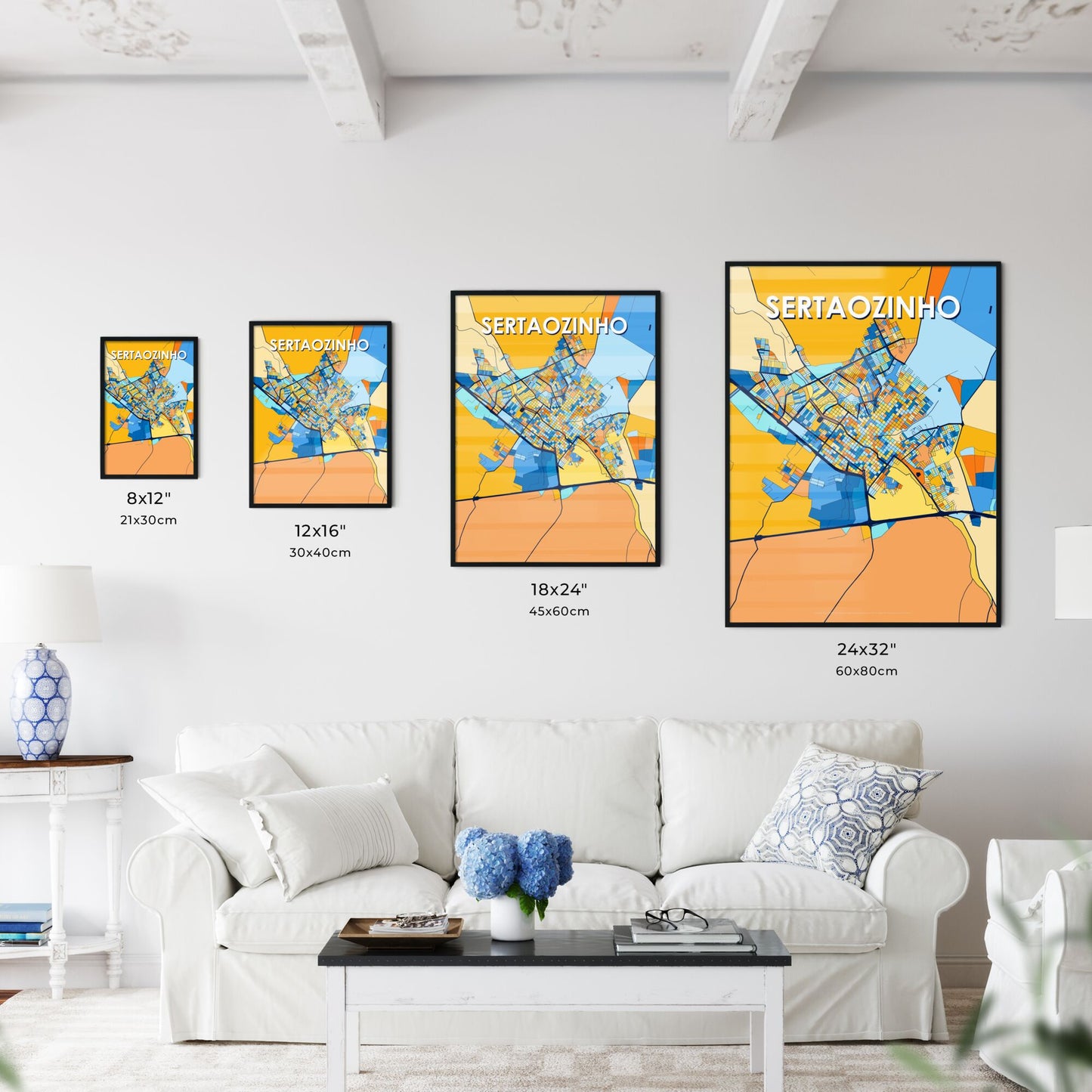 SERTAOZINHO BRAZIL Vibrant Colorful Art Map Poster Blue Orange