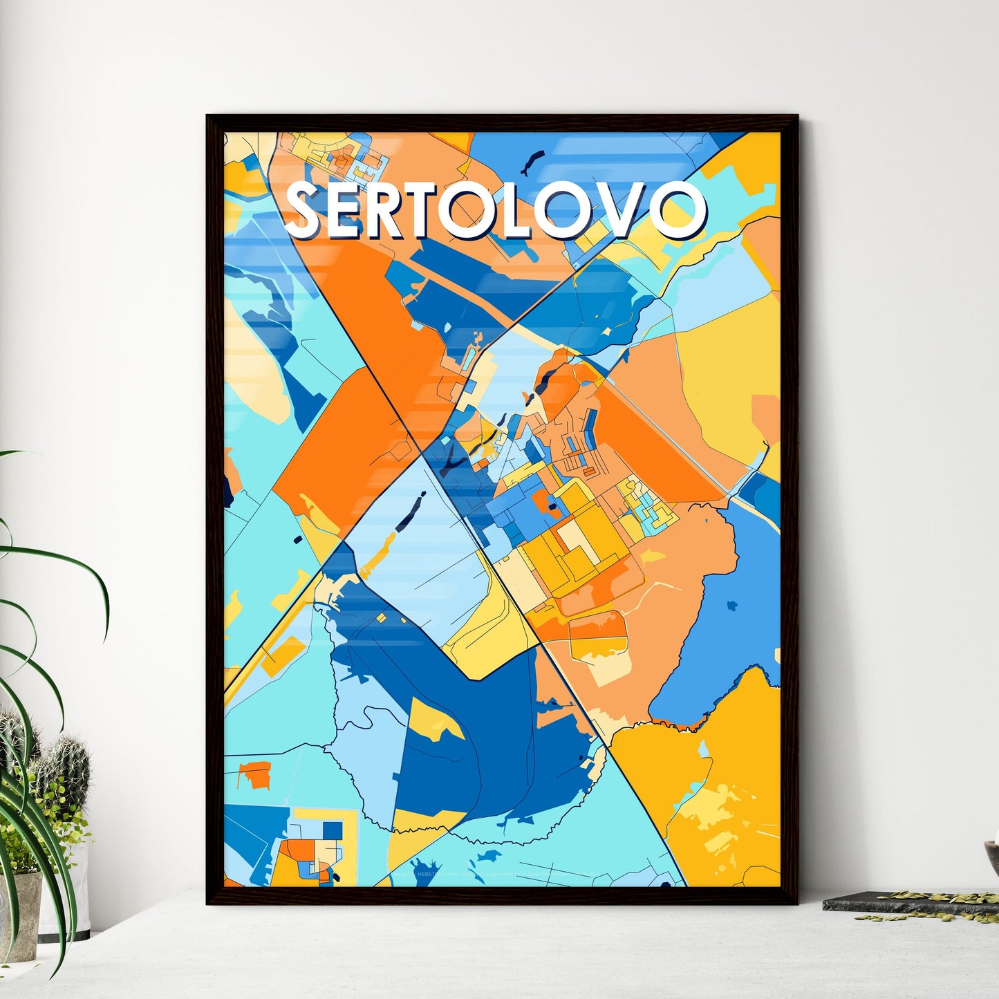 SERTOLOVO RUSSIA Vibrant Colorful Art Map Poster Blue Orange