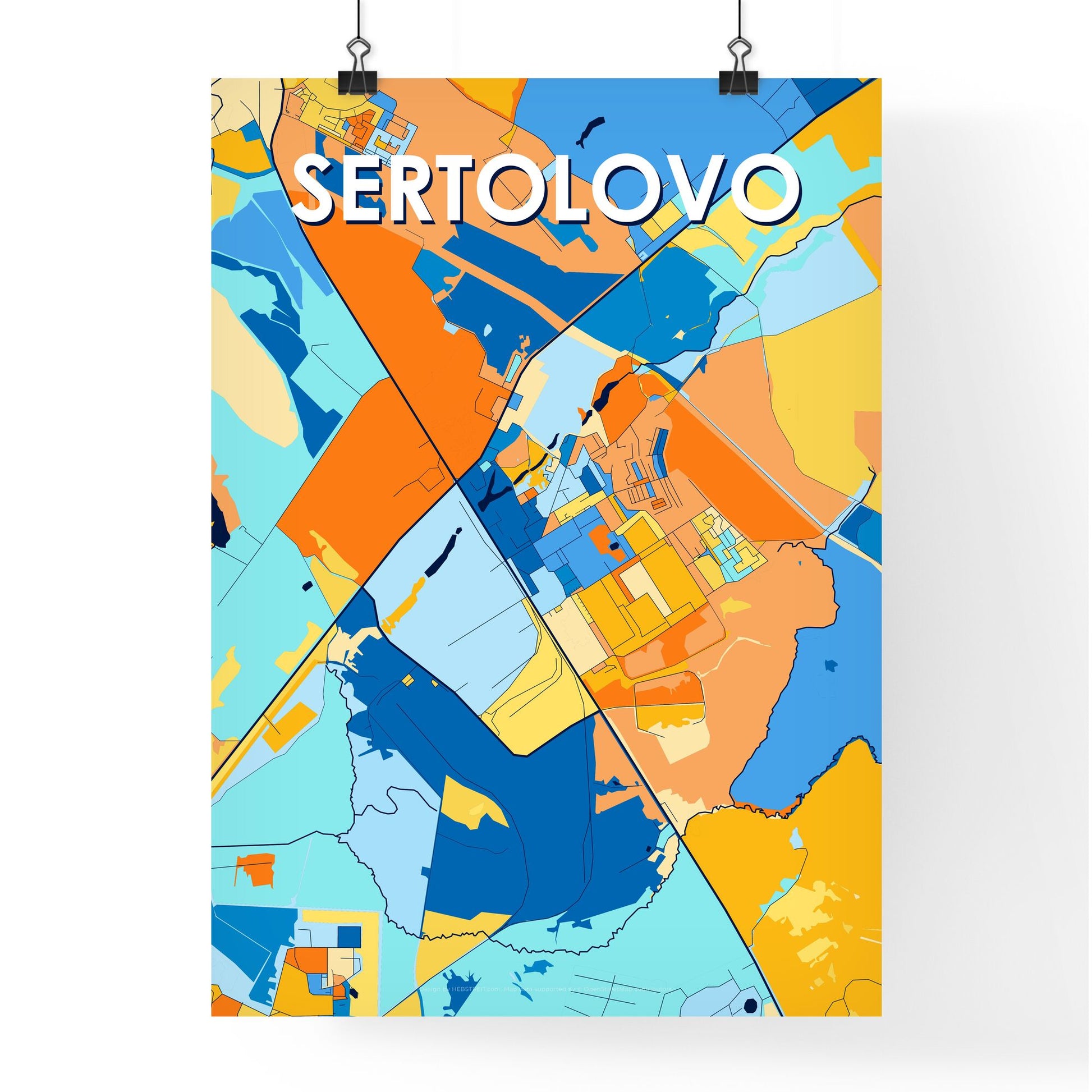 SERTOLOVO RUSSIA Vibrant Colorful Art Map Poster Blue Orange