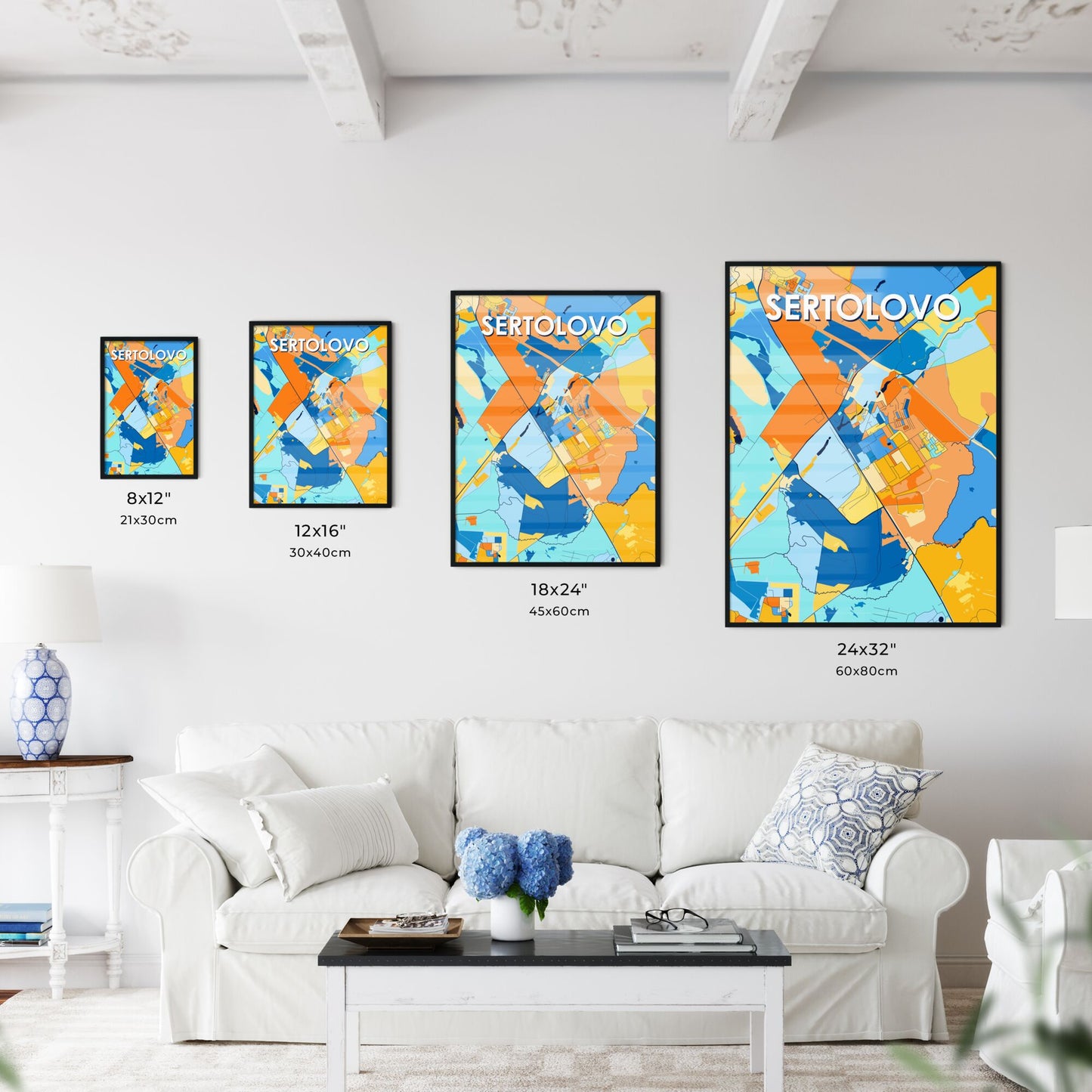 SERTOLOVO RUSSIA Vibrant Colorful Art Map Poster Blue Orange