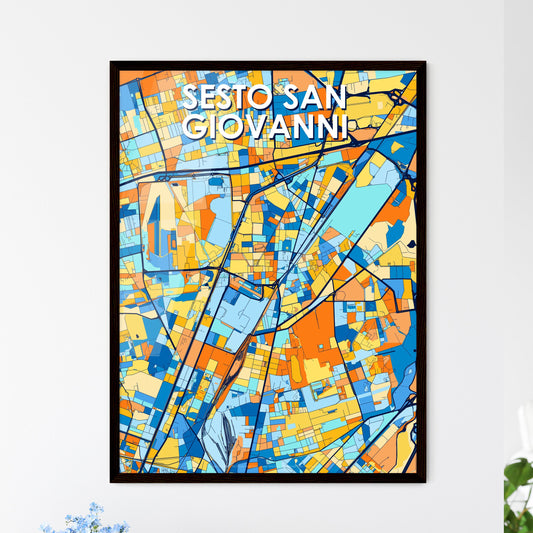 SESTO SAN GIOVANNI ITALY Vibrant Colorful Art Map Poster Blue Orange