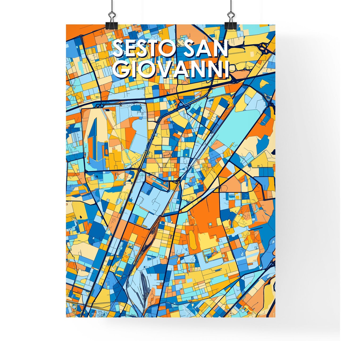 SESTO SAN GIOVANNI ITALY Vibrant Colorful Art Map Poster Blue Orange