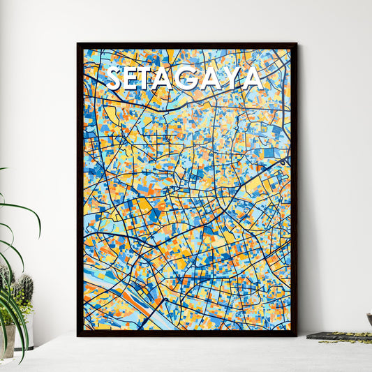 SETAGAYA JAPAN Vibrant Colorful Art Map Poster Blue Orange