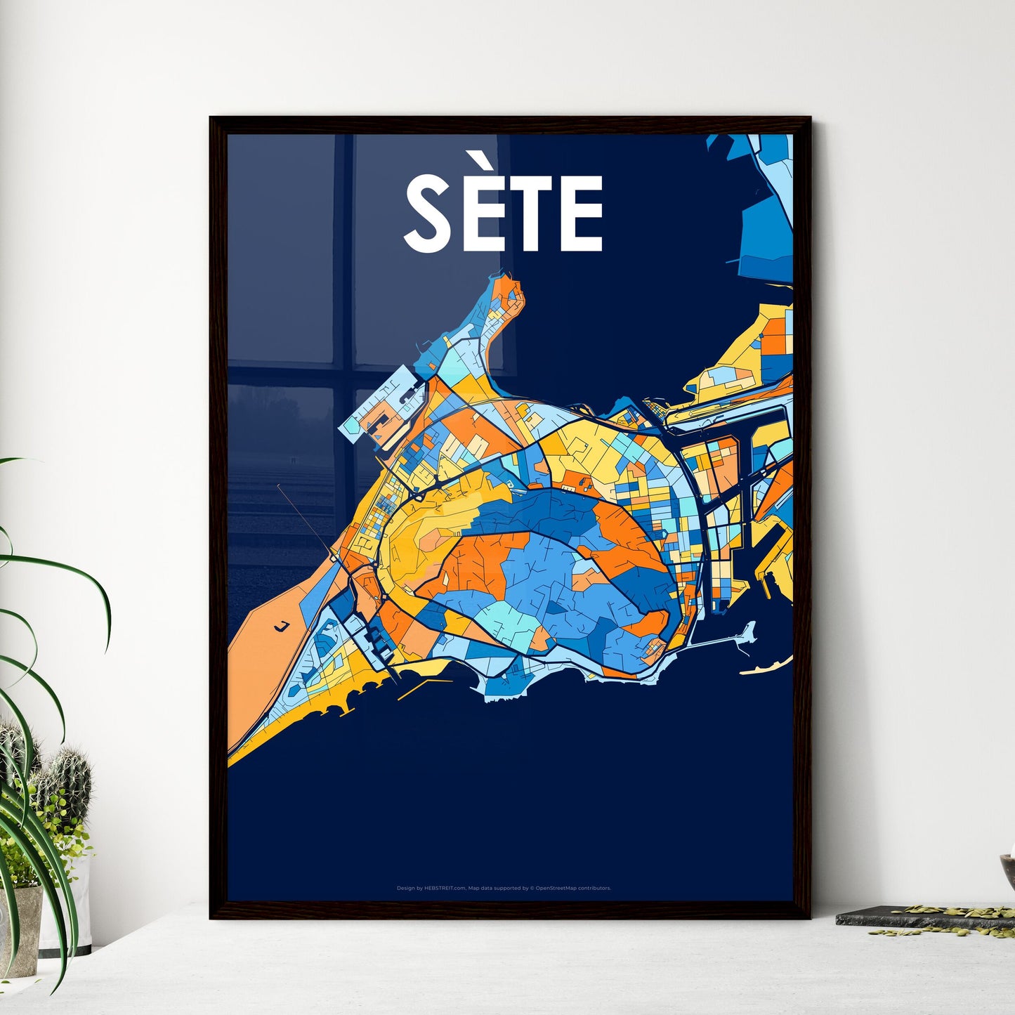 SÈTE FRANCE Vibrant Colorful Art Map Poster Blue Orange