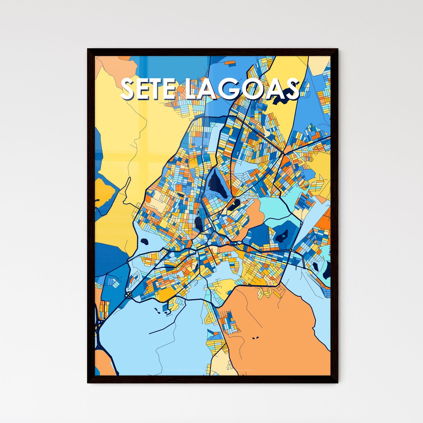 SETE LAGOAS BRAZIL Vibrant Colorful Art Map Poster Blue Orange