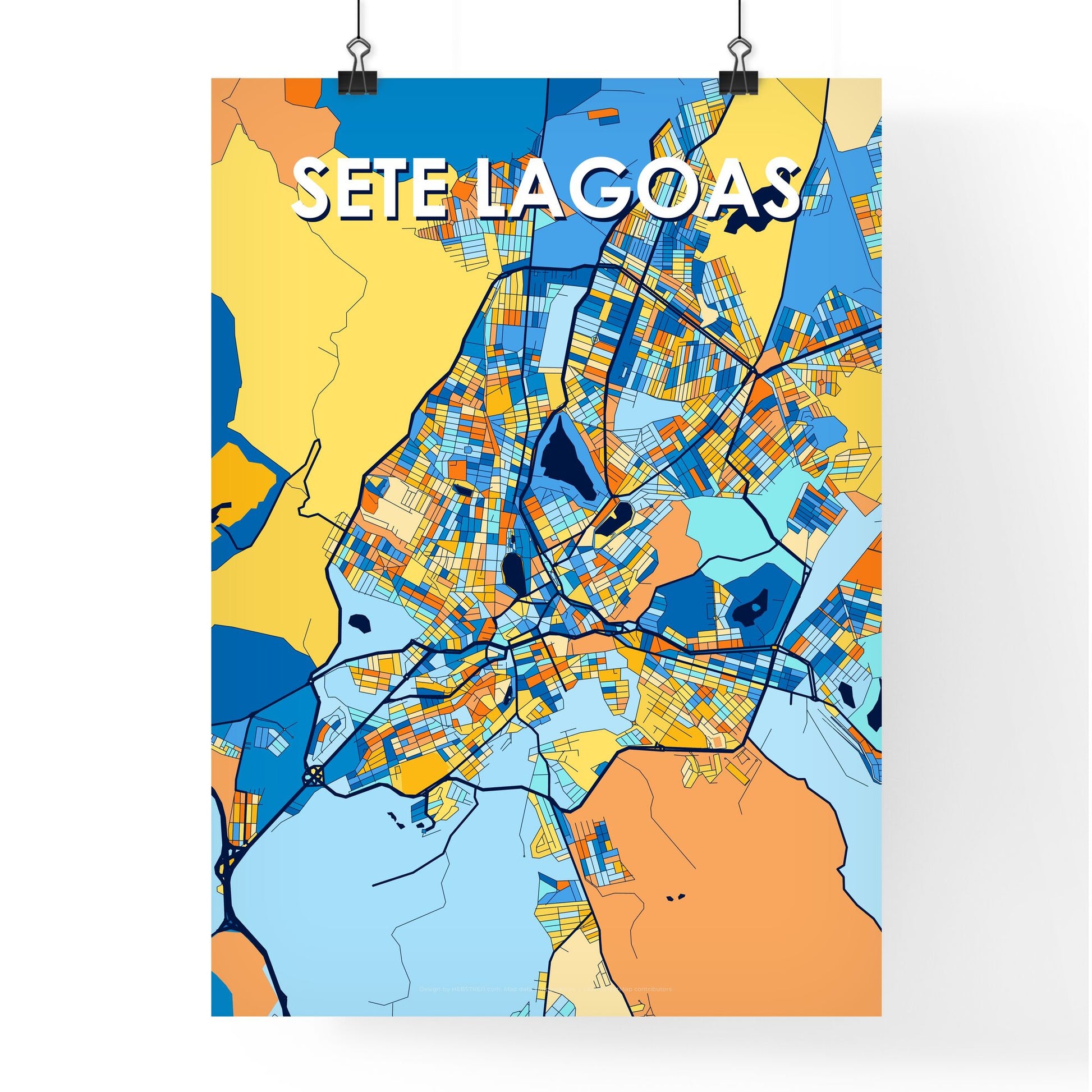 SETE LAGOAS BRAZIL Vibrant Colorful Art Map Poster Blue Orange