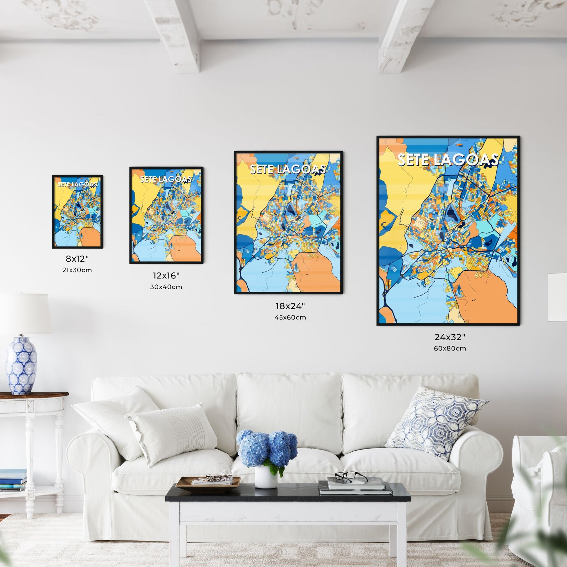 SETE LAGOAS BRAZIL Vibrant Colorful Art Map Poster Blue Orange