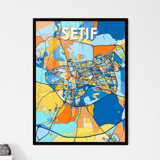 SETIF ALGERIA Vibrant Colorful Art Map Poster Blue Orange