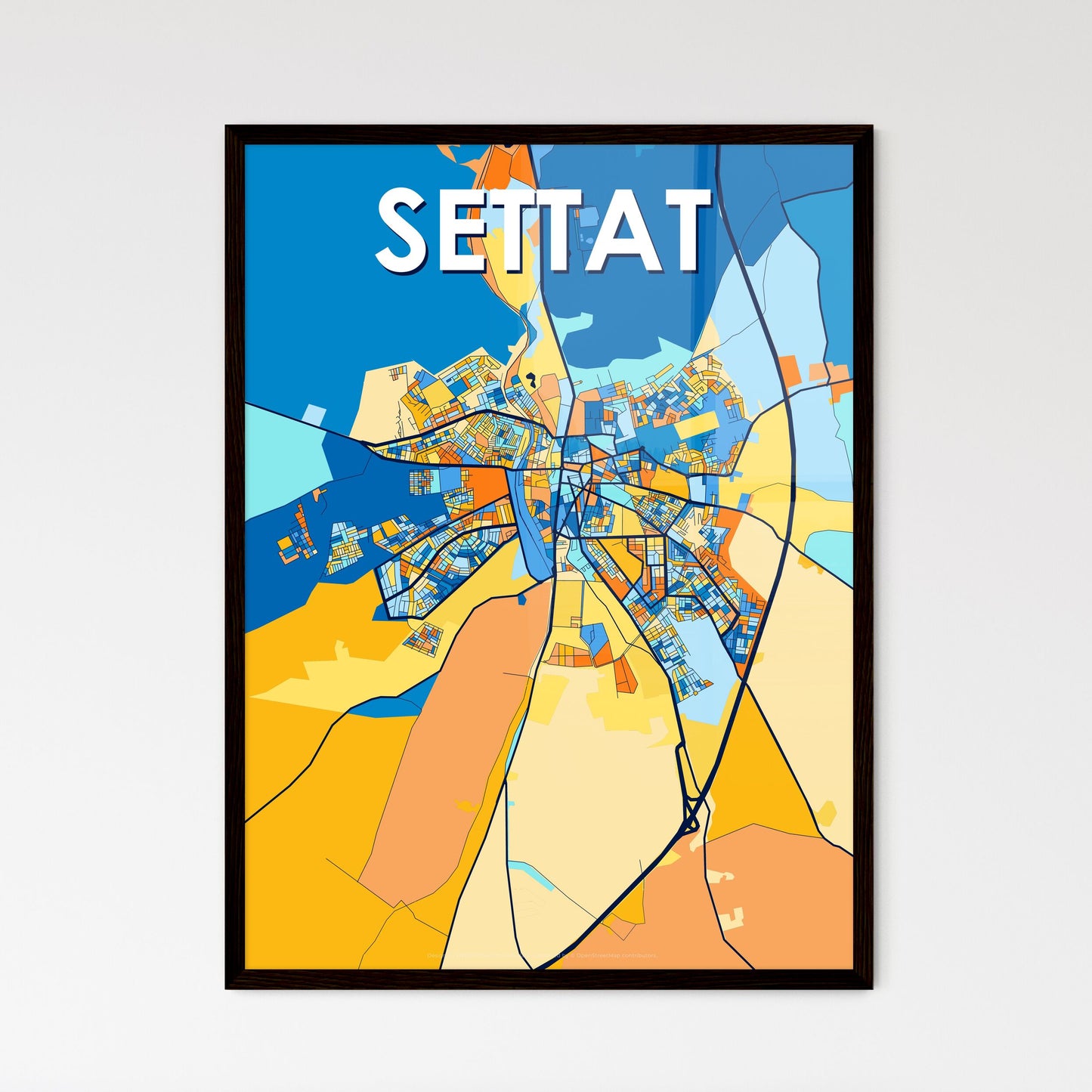 SETTAT MOROCCO Vibrant Colorful Art Map Poster Blue Orange