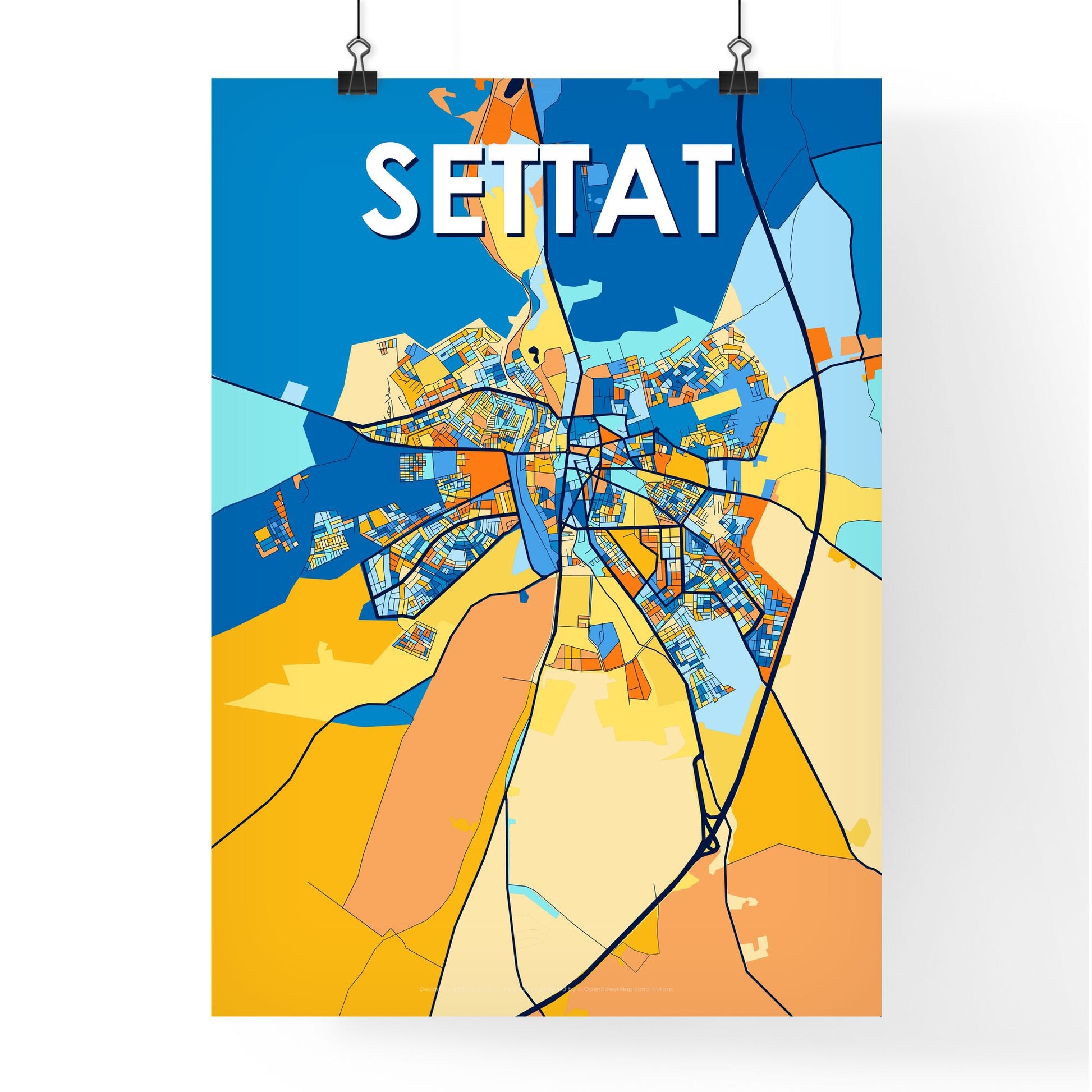 SETTAT MOROCCO Vibrant Colorful Art Map Poster Blue Orange