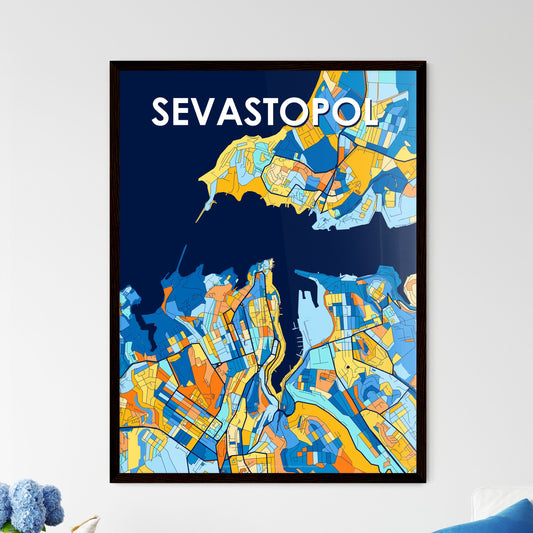 SEVASTOPOL UKRAINE Vibrant Colorful Art Map Poster Blue Orange