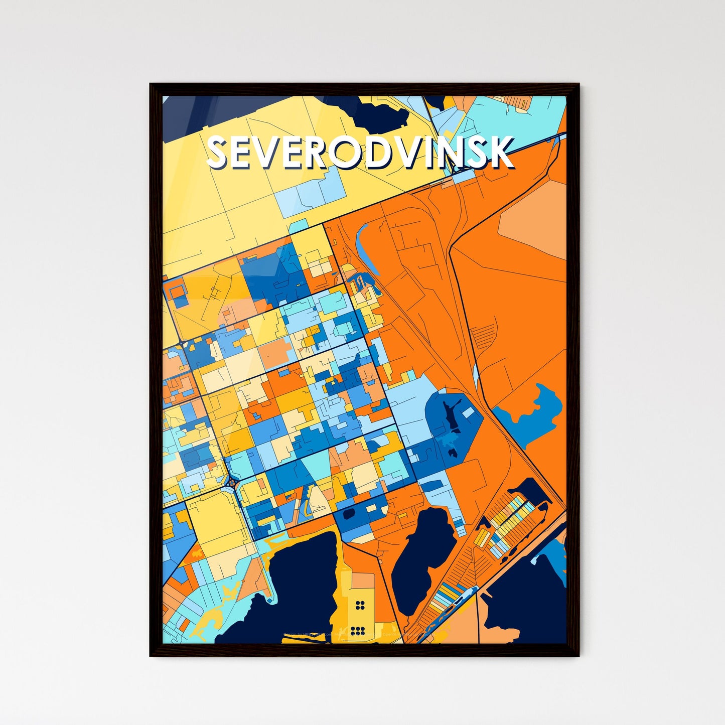 SEVERODVINSK RUSSIA Vibrant Colorful Art Map Poster Blue Orange