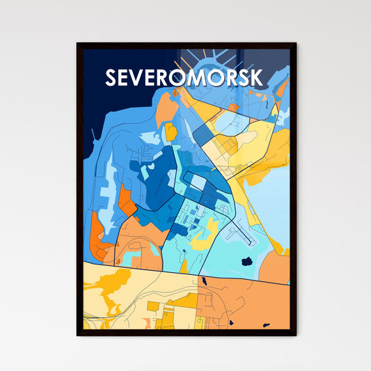 SEVEROMORSK RUSSIA Vibrant Colorful Art Map Poster Blue Orange