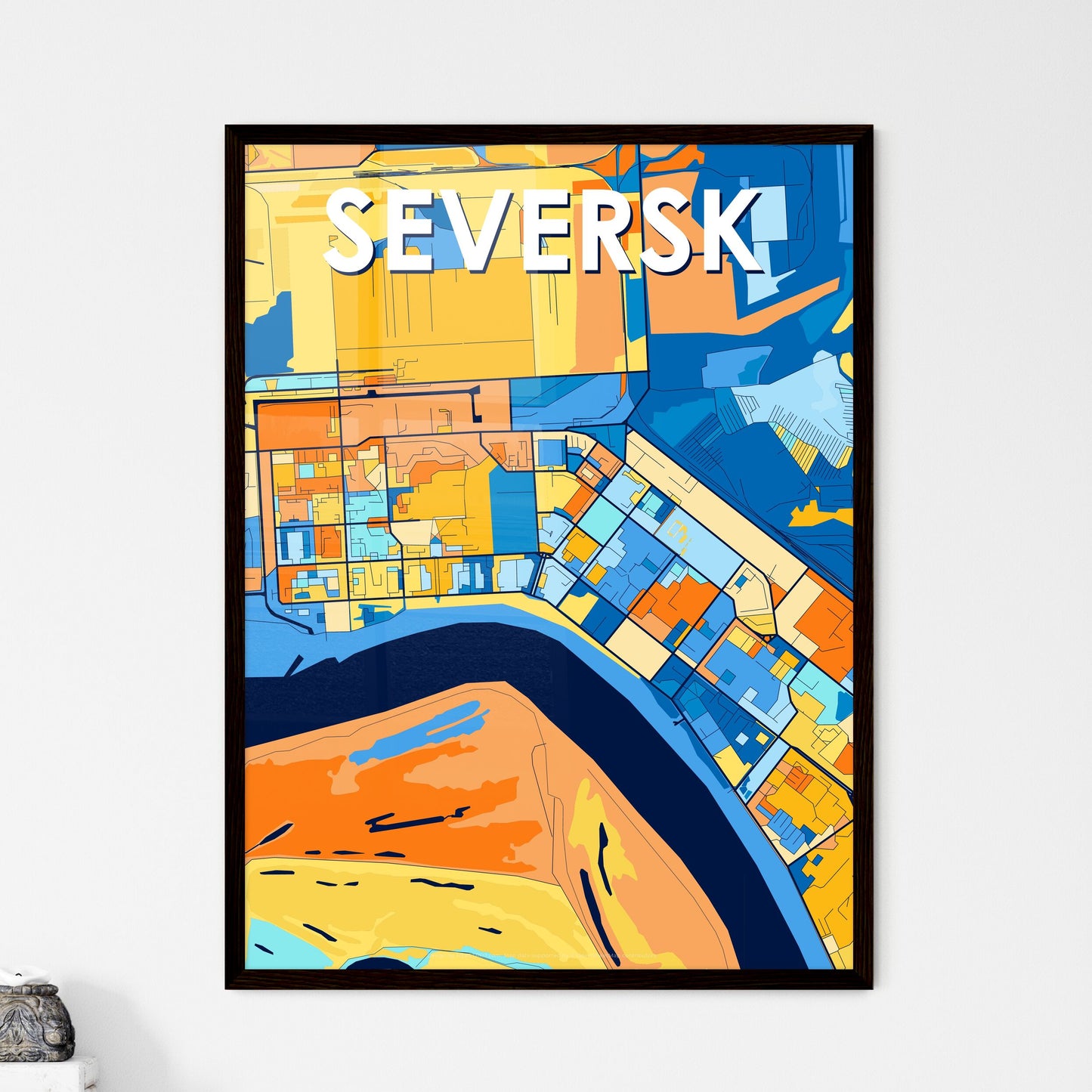 SEVERSK RUSSIA Vibrant Colorful Art Map Poster Blue Orange