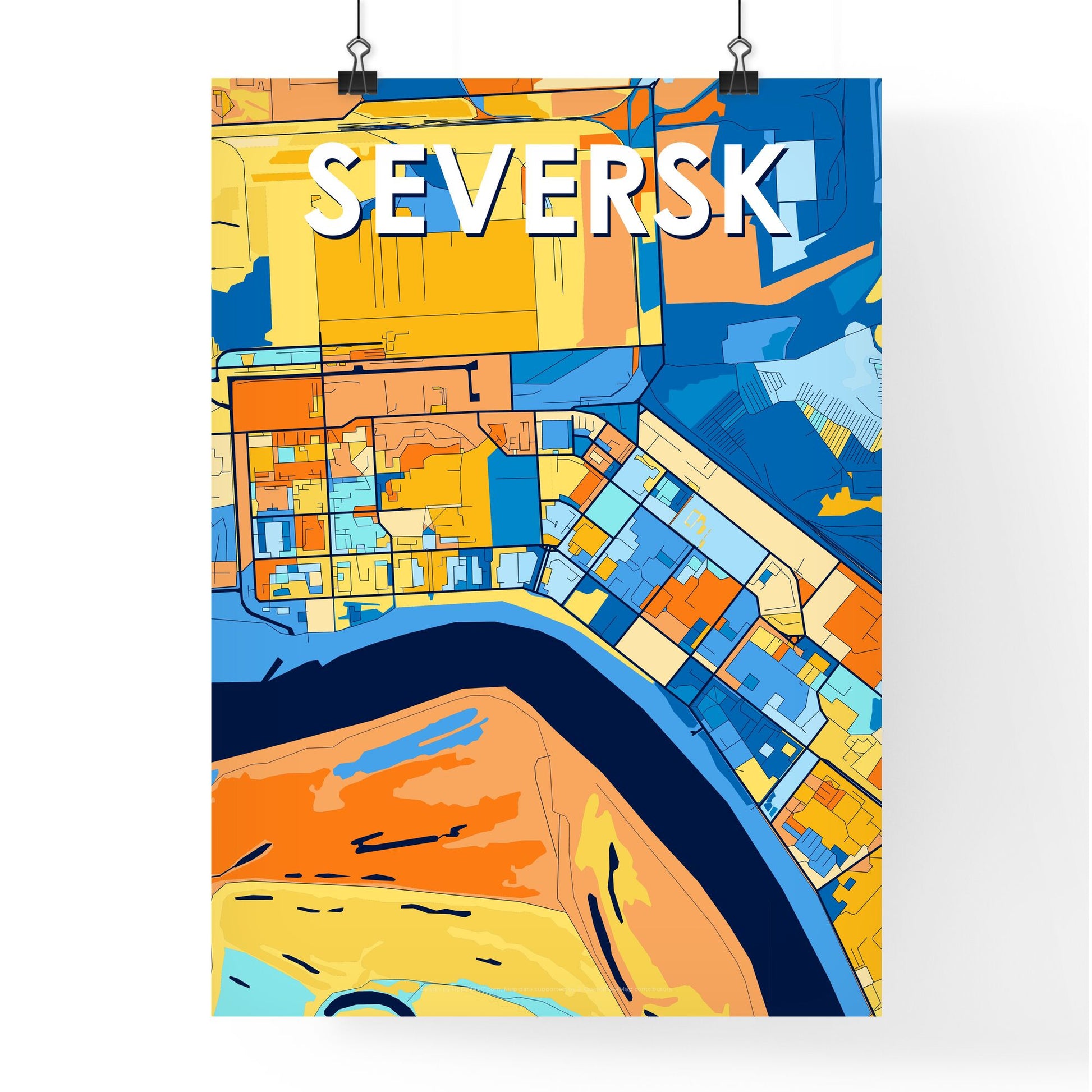 SEVERSK RUSSIA Vibrant Colorful Art Map Poster Blue Orange