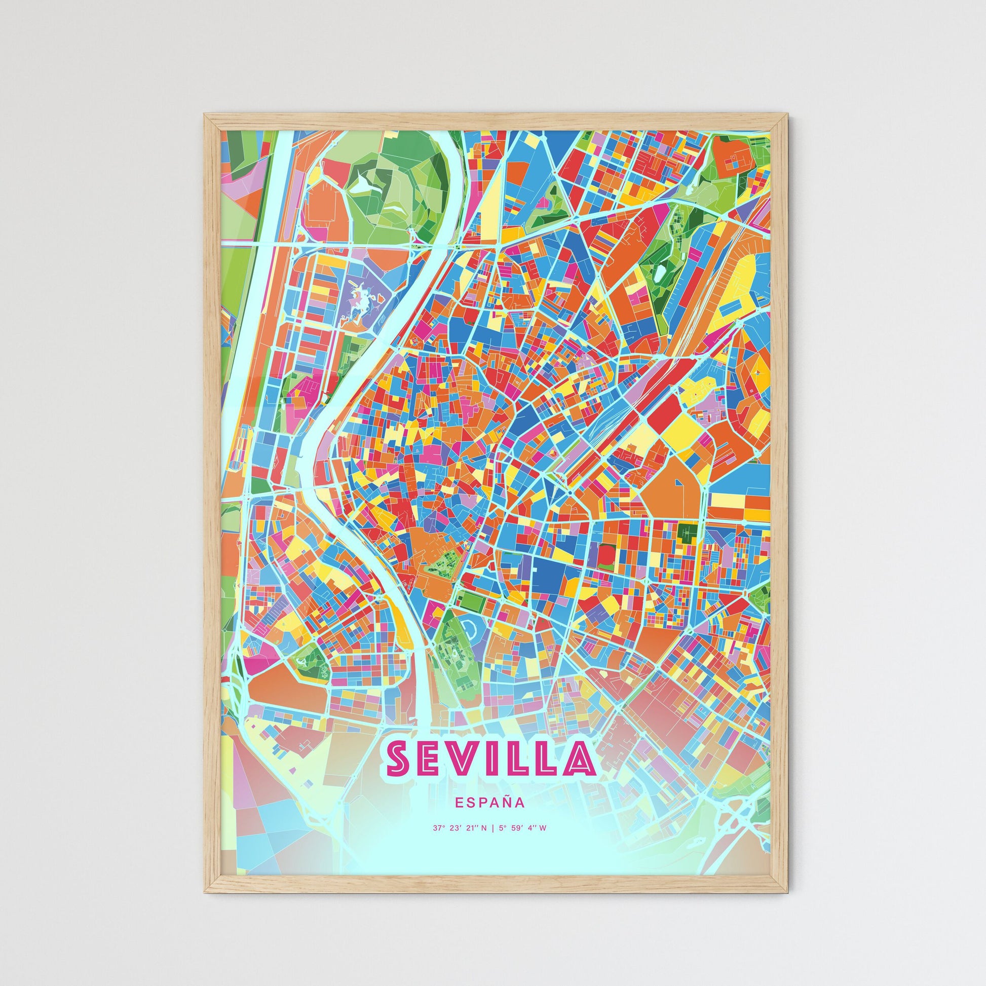 Colorful Sevilla Spain Fine Art Map Crazy Colors