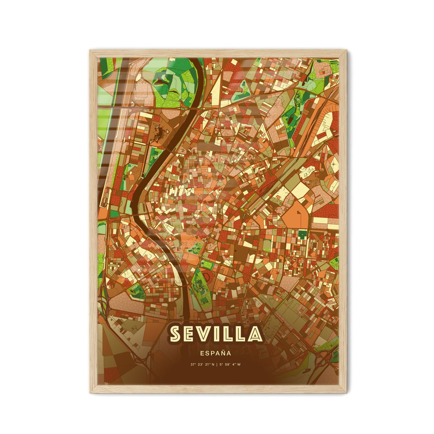 Colorful Sevilla Spain Fine Art Map Farmhouse