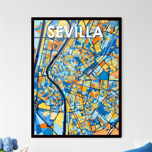 SEVILLA SPAIN Vibrant Colorful Art Map Poster Blue Orange