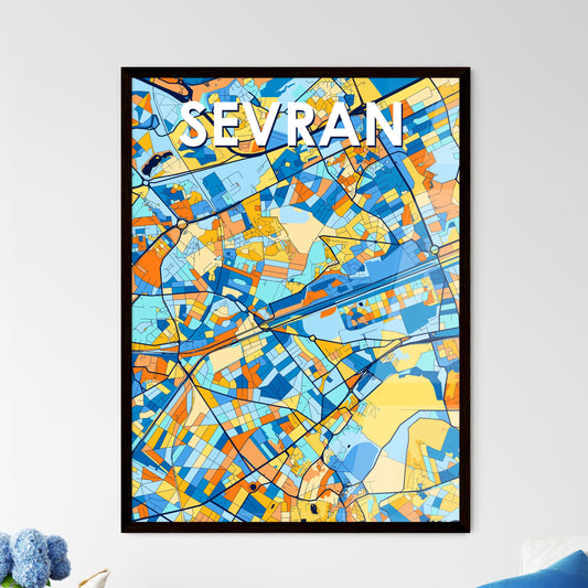 SEVRAN FRANCE Vibrant Colorful Art Map Poster Blue Orange