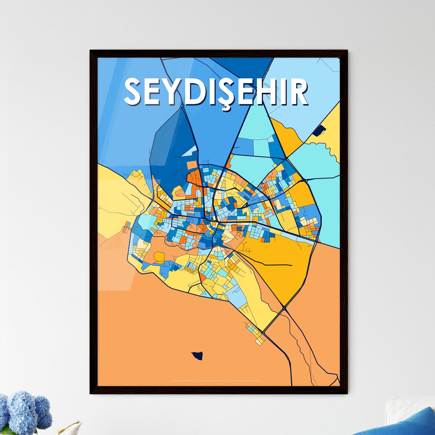 SEYDIŞEHIR TURKEY Vibrant Colorful Art Map Poster Blue Orange