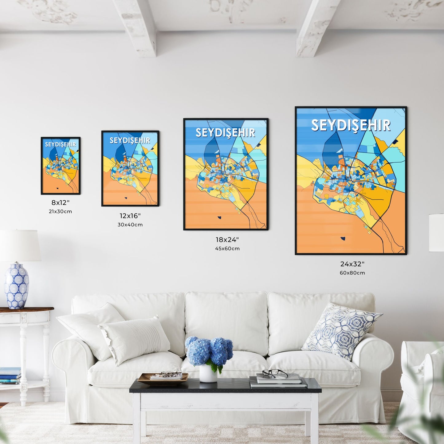 SEYDIŞEHIR TURKEY Vibrant Colorful Art Map Poster Blue Orange