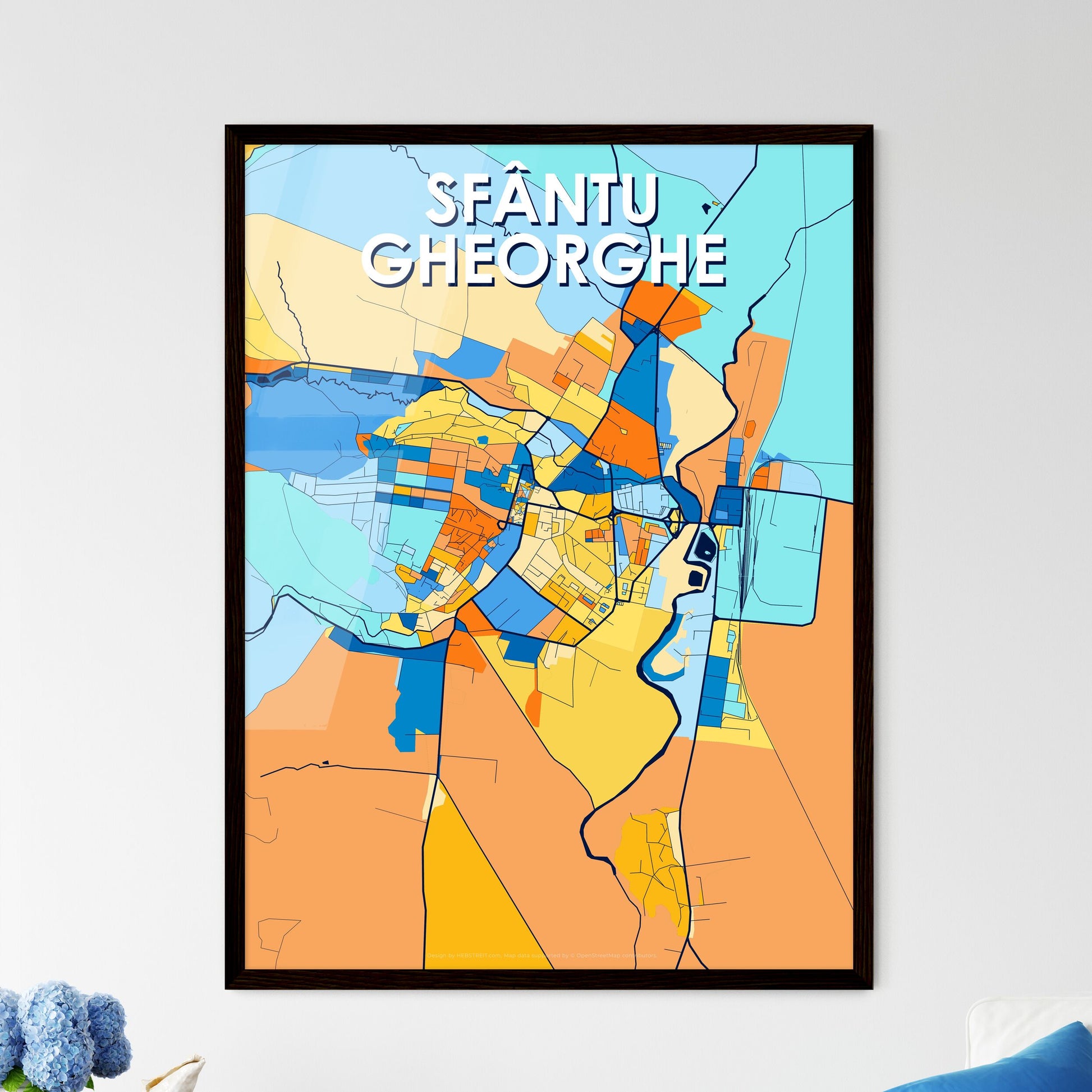 SFÂNTU GHEORGHE ROMANIA Vibrant Colorful Art Map Poster Blue Orange