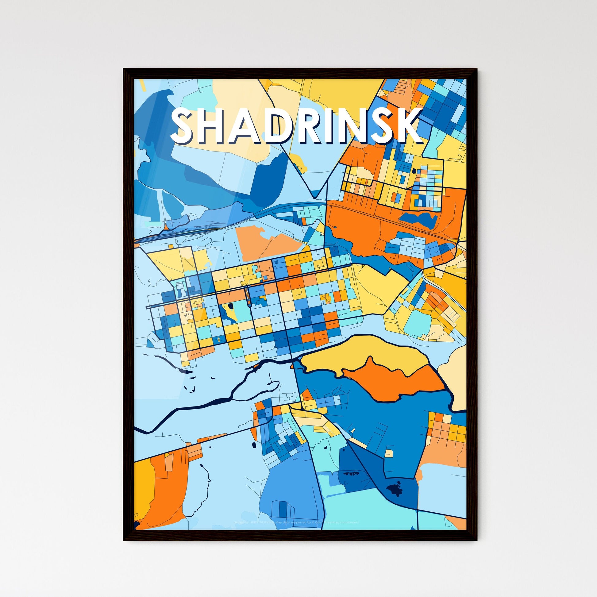 SHADRINSK RUSSIA Vibrant Colorful Art Map Poster Blue Orange