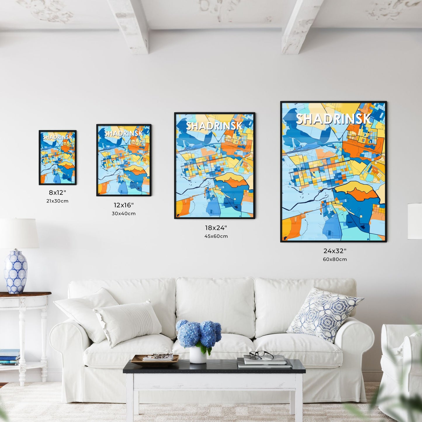 SHADRINSK RUSSIA Vibrant Colorful Art Map Poster Blue Orange