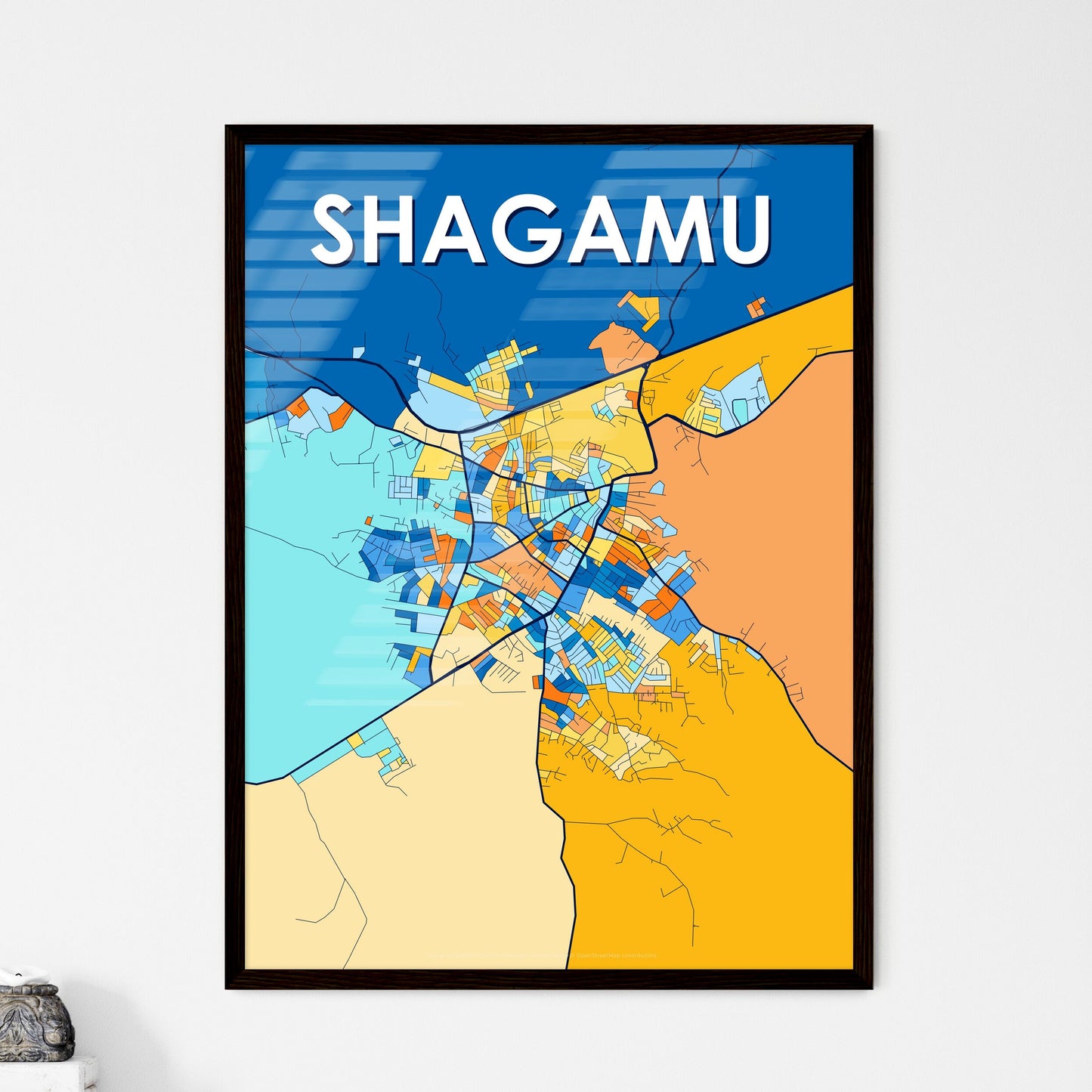 SHAGAMU NIGERIA Vibrant Colorful Art Map Poster Blue Orange