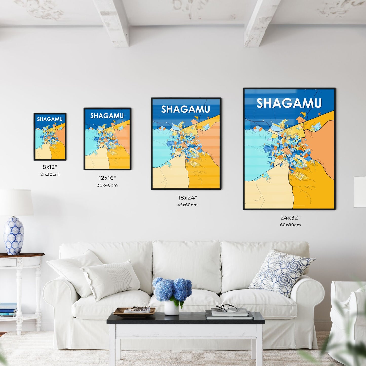 SHAGAMU NIGERIA Vibrant Colorful Art Map Poster Blue Orange