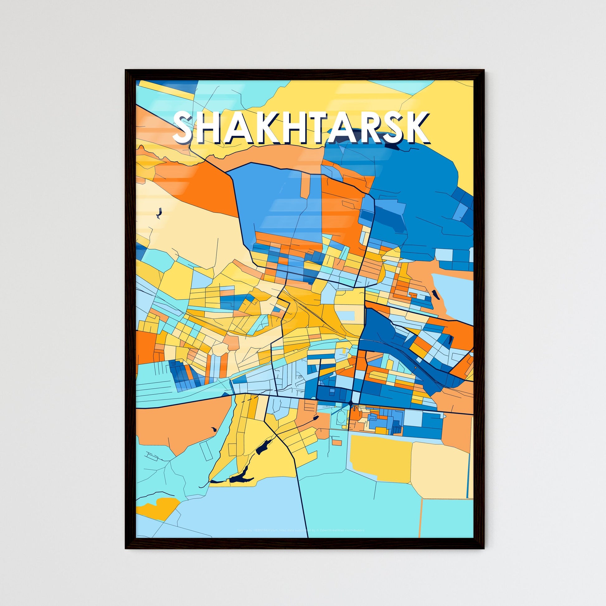 SHAKHTARSK UKRAINE Vibrant Colorful Art Map Poster Blue Orange