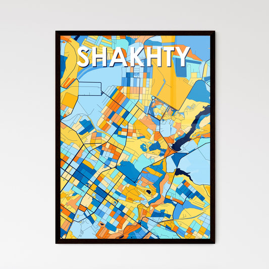 SHAKHTY RUSSIA Vibrant Colorful Art Map Poster Blue Orange