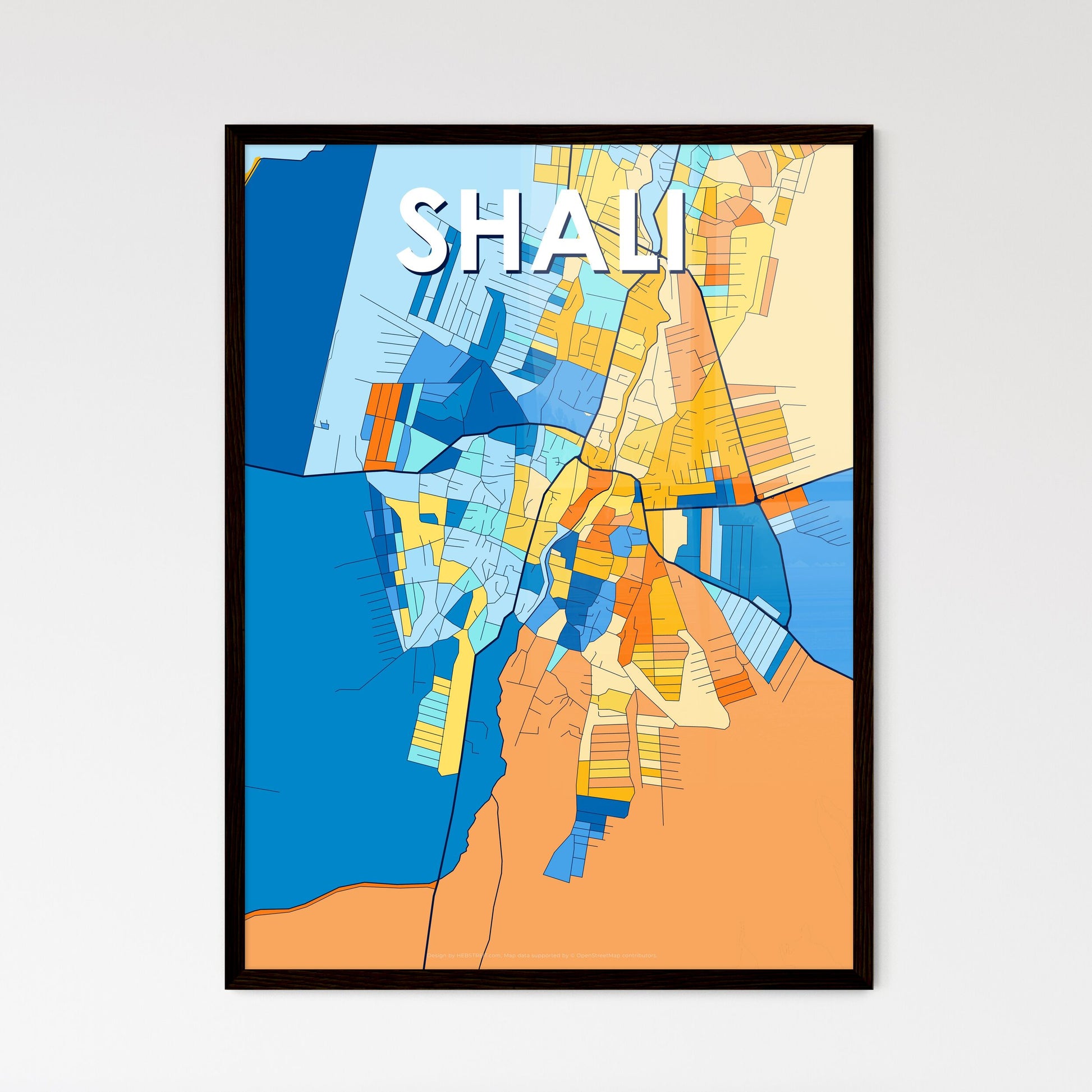 SHALI RUSSIA Vibrant Colorful Art Map Poster Blue Orange