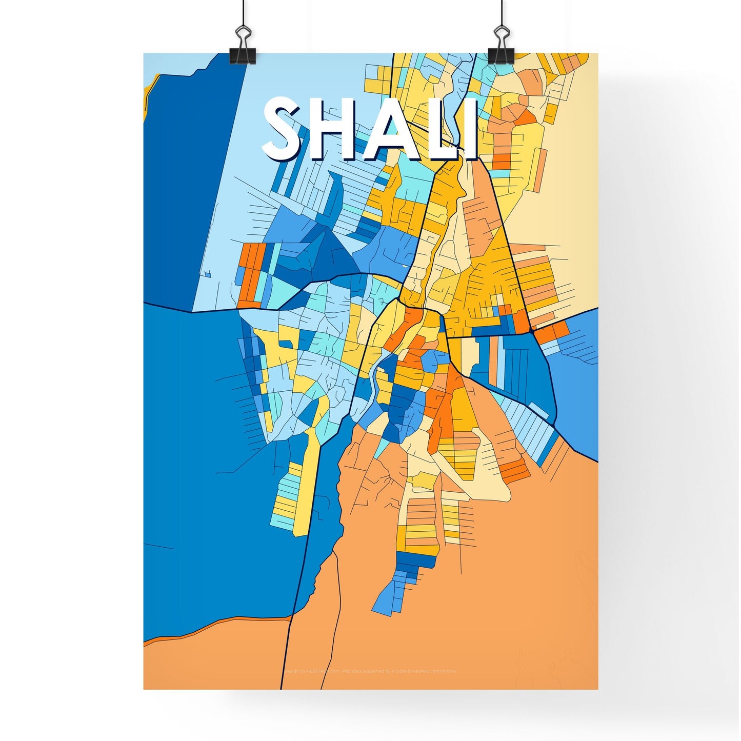 SHALI RUSSIA Vibrant Colorful Art Map Poster Blue Orange