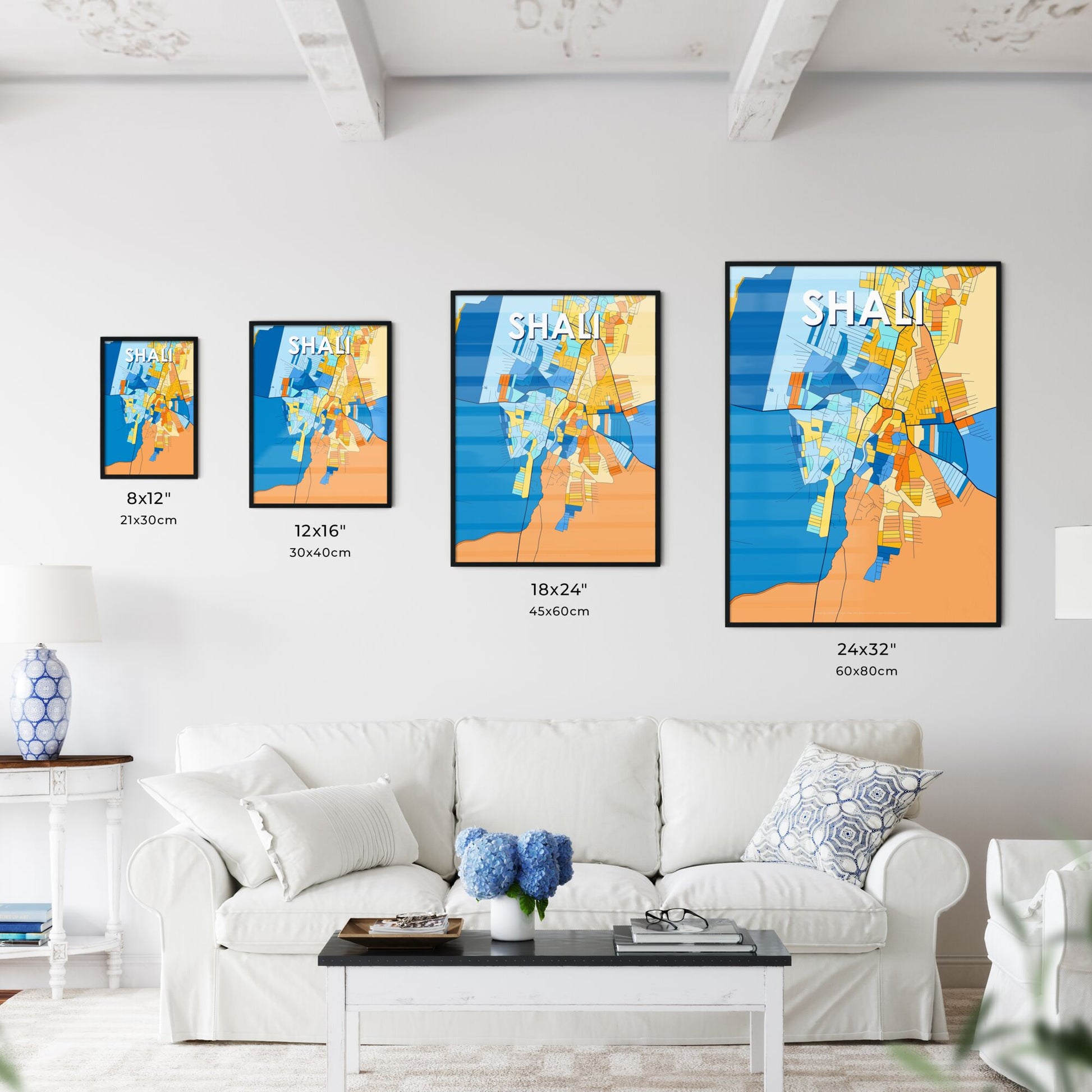 SHALI RUSSIA Vibrant Colorful Art Map Poster Blue Orange