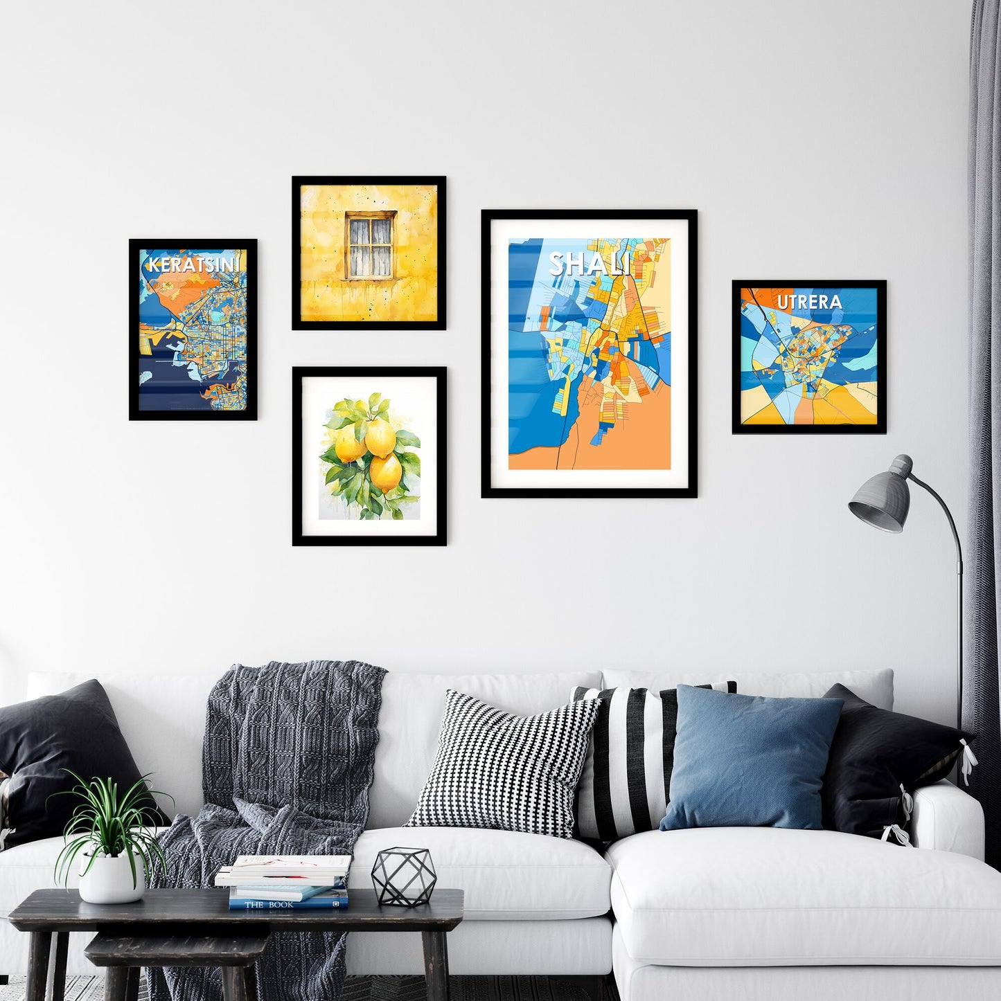 SHALI RUSSIA Vibrant Colorful Art Map Poster Blue Orange