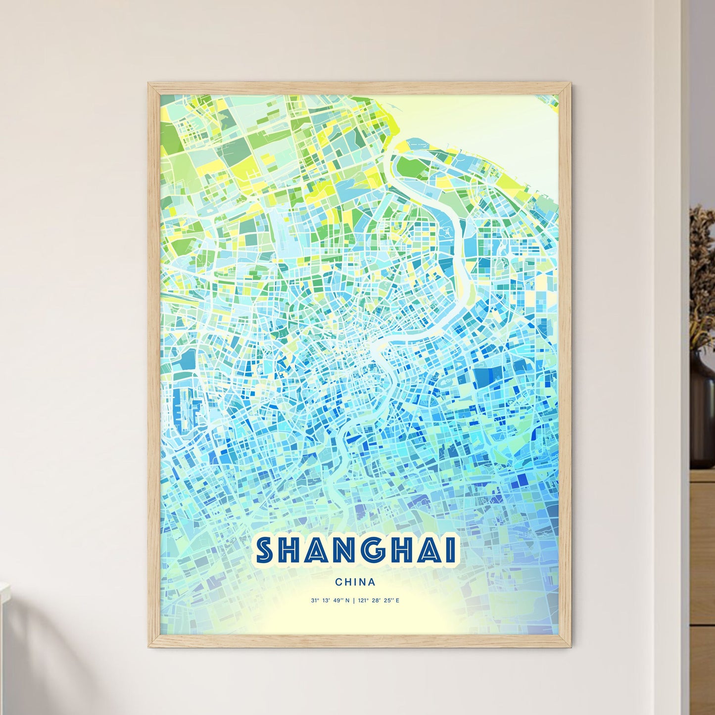 Colorful Shanghai China Fine Art Map Cool Blue