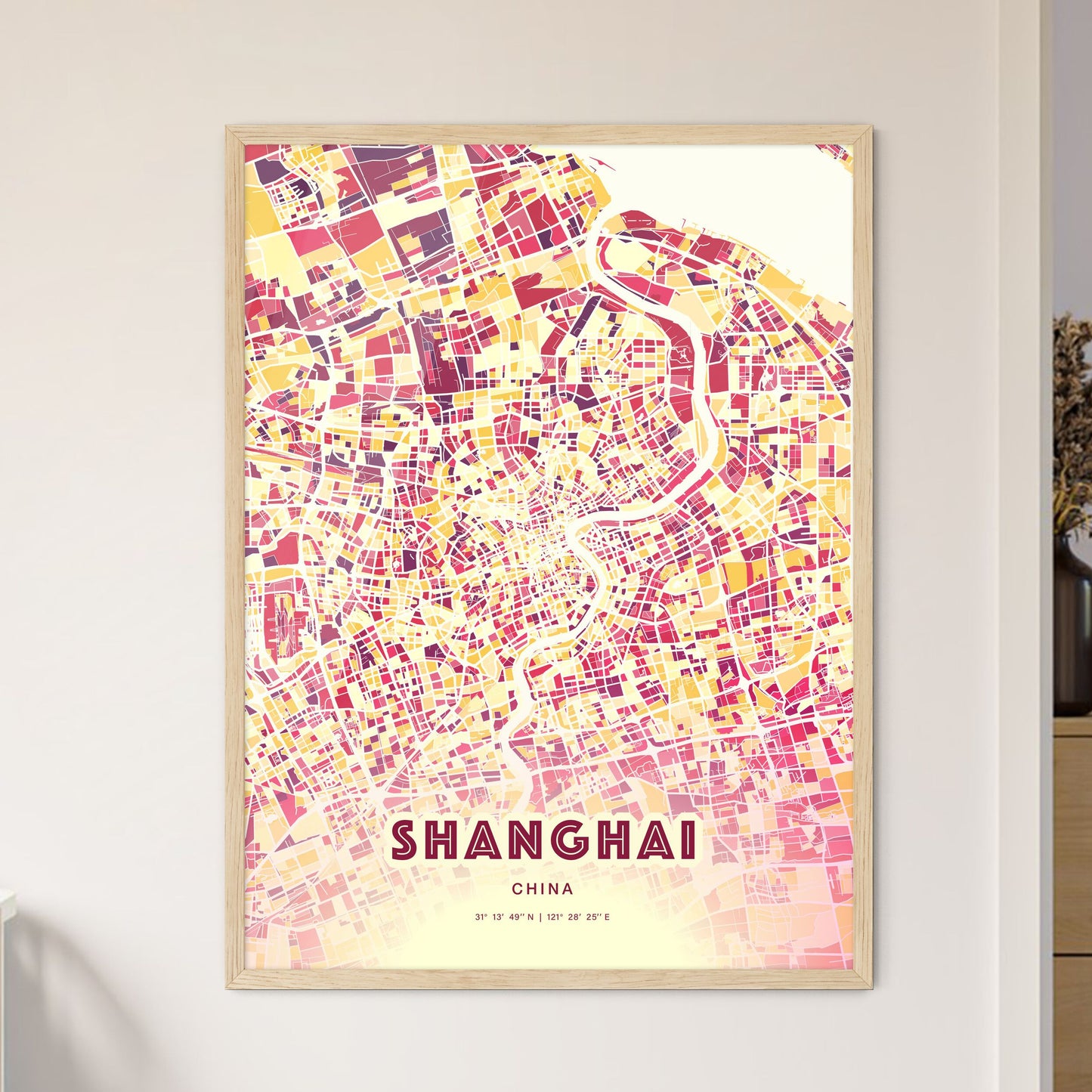 Colorful Shanghai China Fine Art Map Hot Red