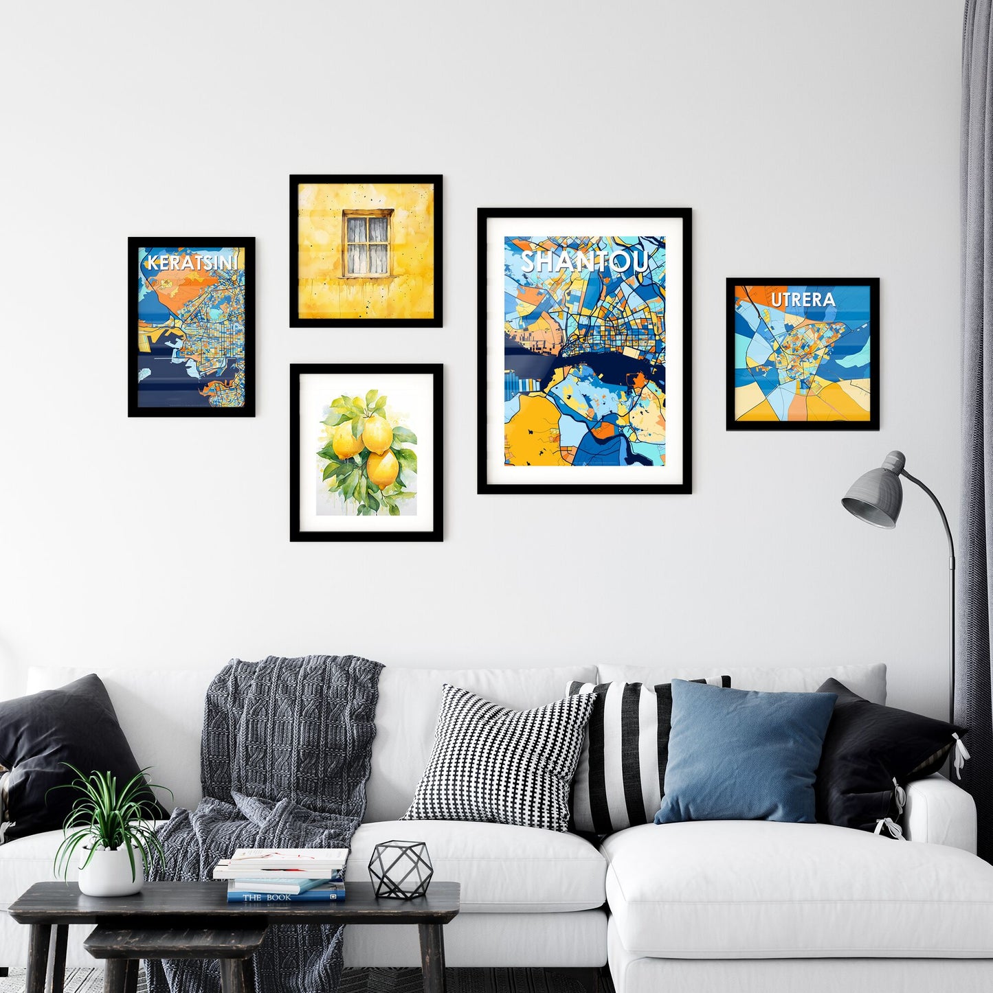 SHANTOU CHINA Vibrant Colorful Art Map Poster Blue Orange